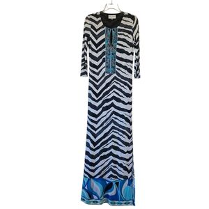 Emilio Pucci Jeweled Zebra Print Maxi Dress Women's US Size 6 Damaged